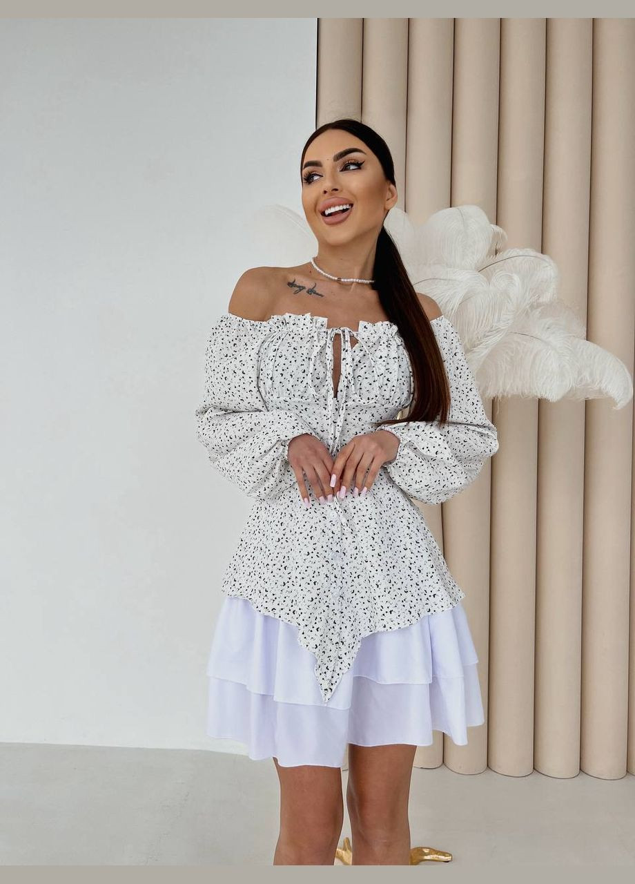 Белое повседневный женское платье меди двойка Avanti с цветочным принтом