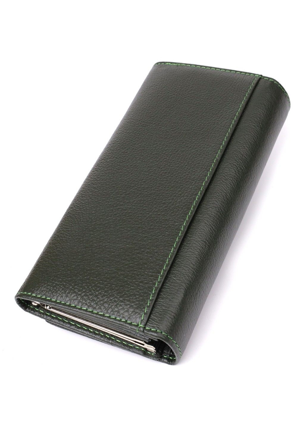 Стильный кошелек у два сложения из натуральной кожи 23066 Зеленый st leather (330359575)