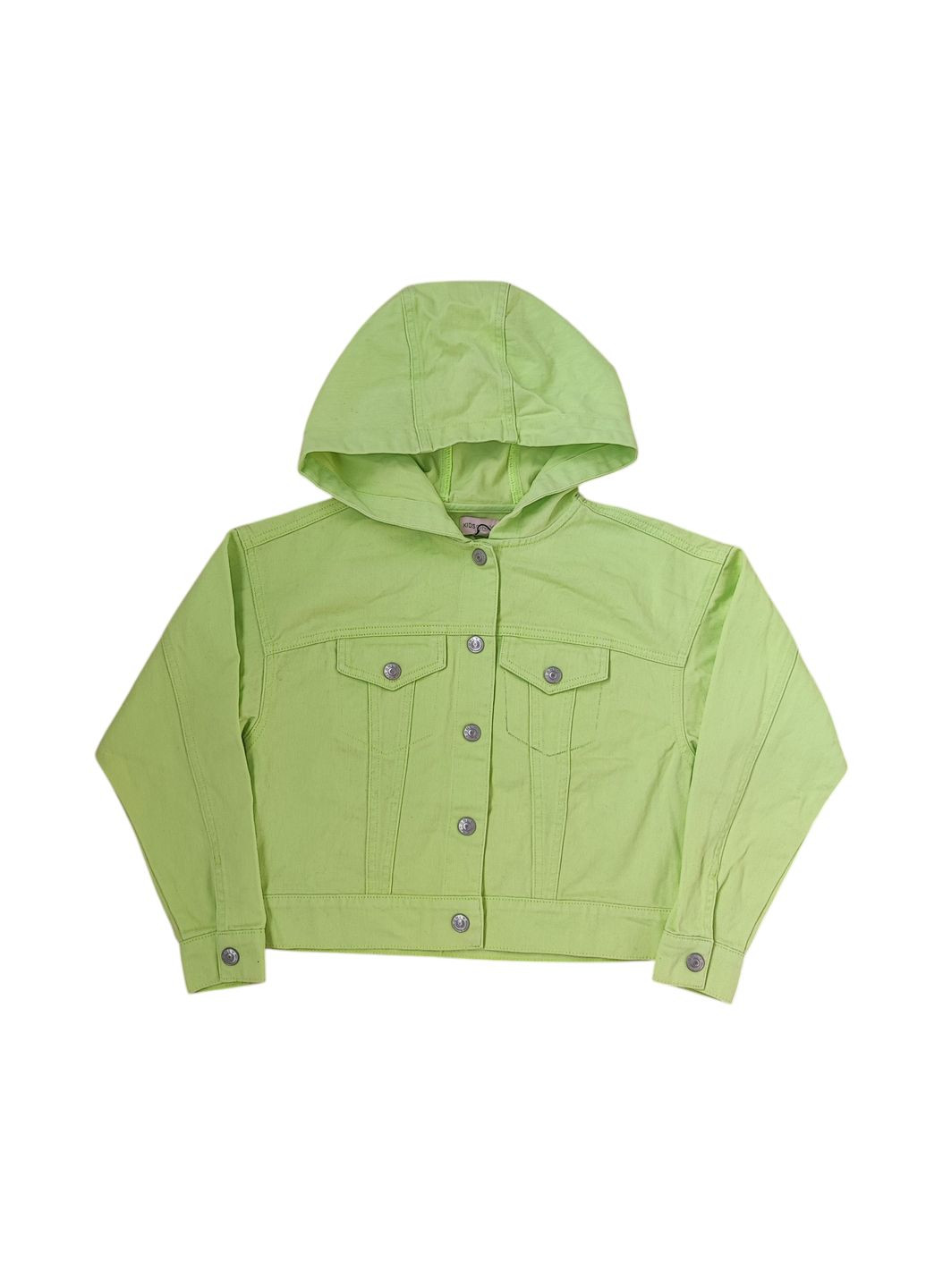 Салатовая демисезонная детская джинсовая куртка с капюшоном для девочки 128 см салатовый (250313019) Only