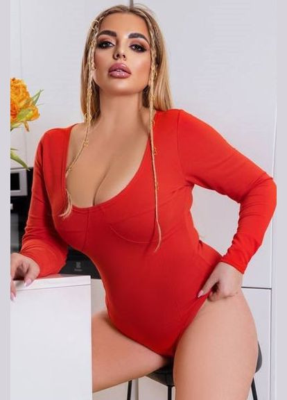 Боди женское однотонное красного цвета Let's Shop (296619276)