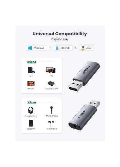 Звуковая плата (80864) Ugreen CM383 gray (370019609)