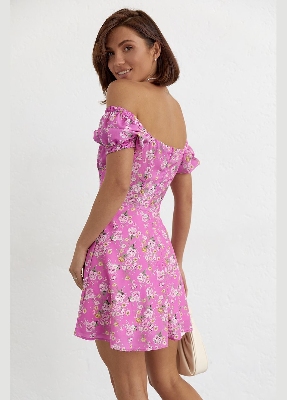 Розовое повседневный женское летнее платье мини в цветочный принт 6574 Lurex с цветочным принтом