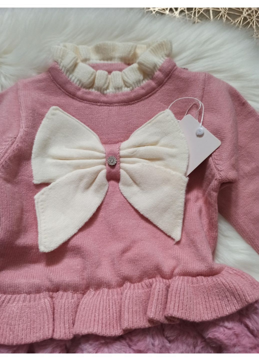 Рожева 👗 тепла в'язана для дівчинки | машинна в'язка, утеплений низ, розміри 92–104 см No Brand (366428831)