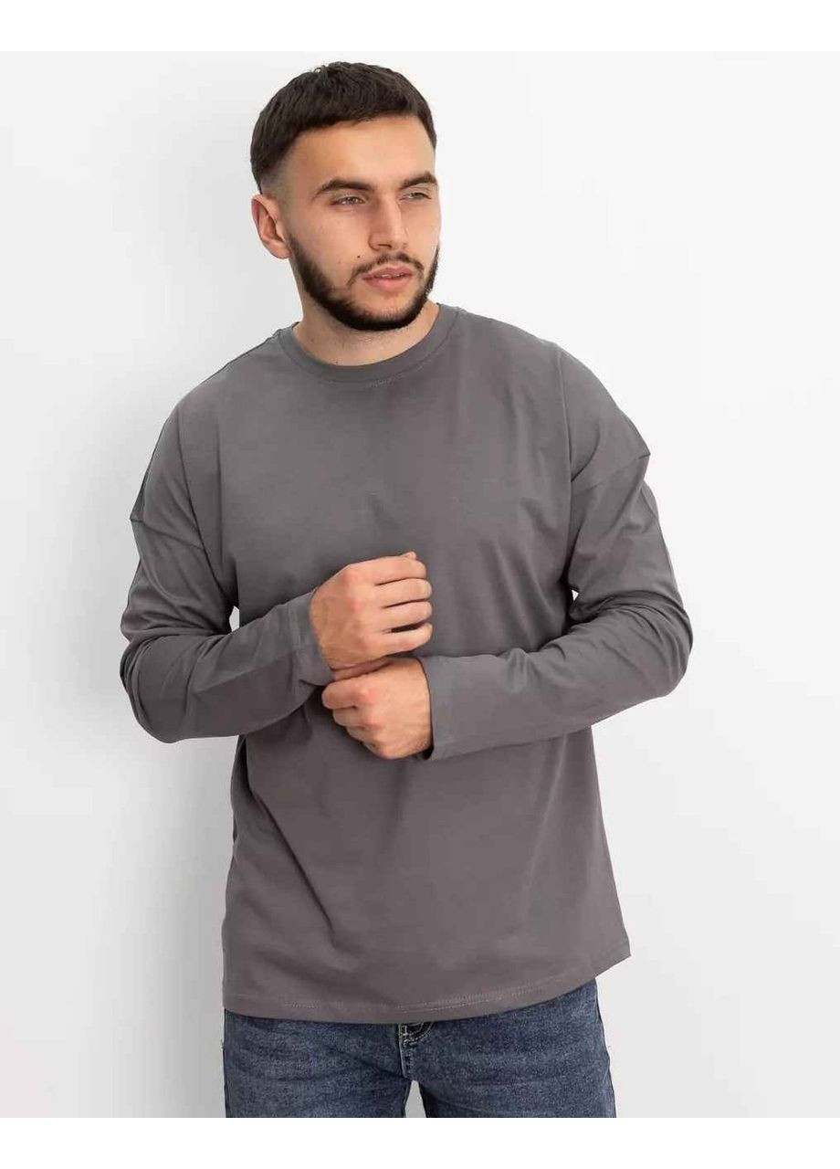Лонгслив мужской oversize футболка с длинным рукавом однотонная серая Hector (354831183)