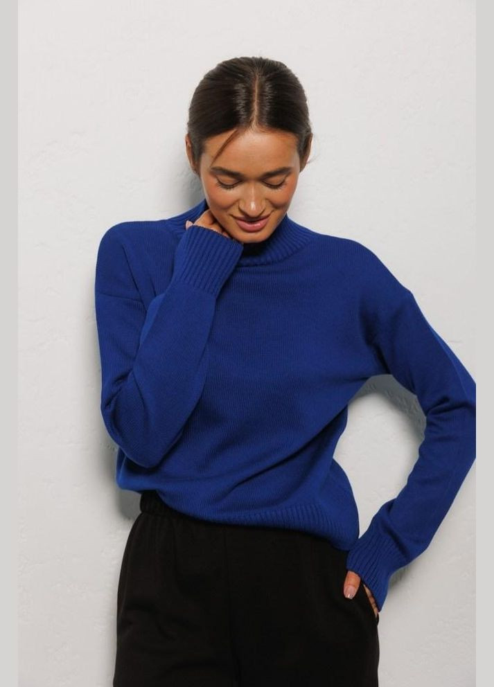 Синій демісезонний в'язаний жіночий светр електрик Modna KAZKA