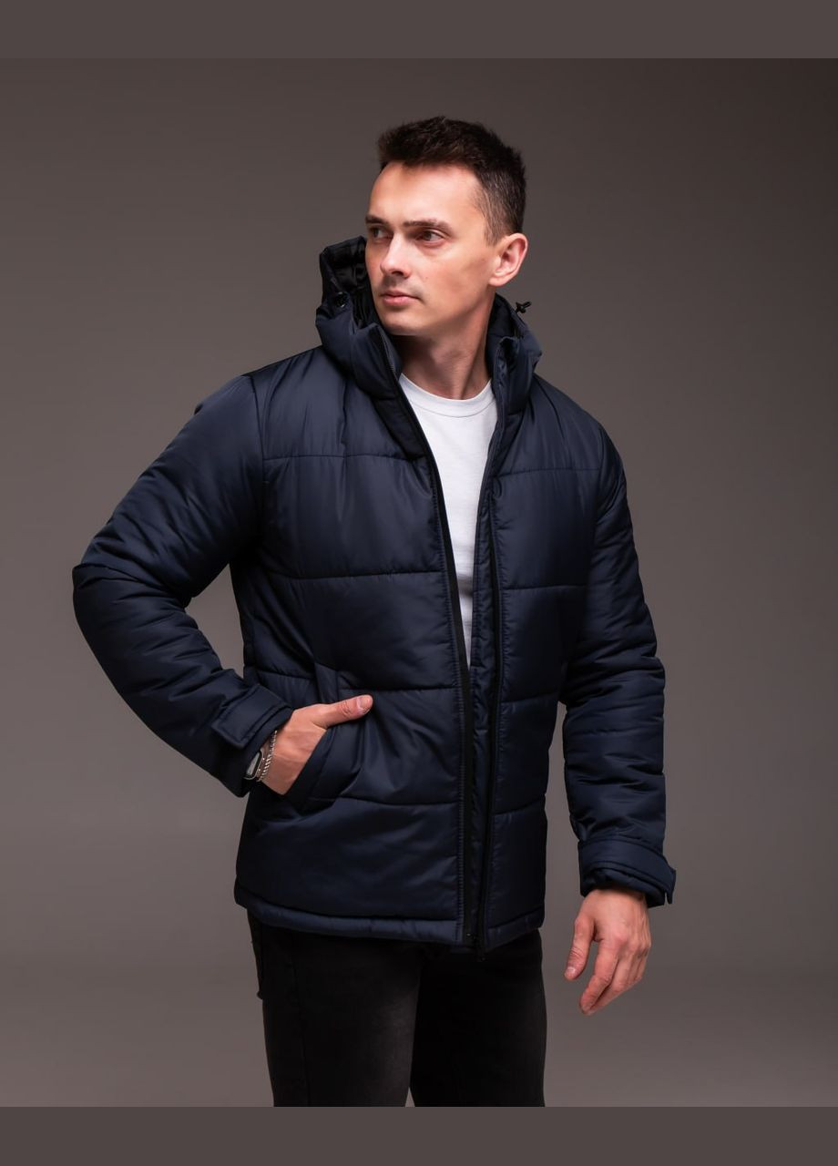 Темно-синя зимня теплі коротка куртка з капюшоном Vakko