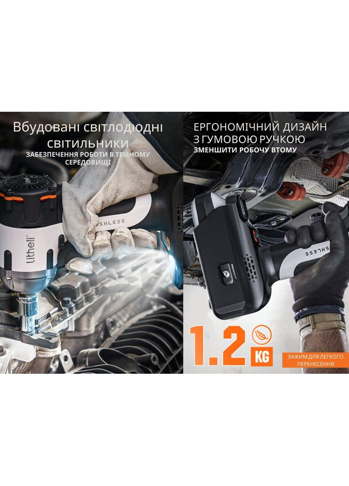 Акумуляторний ударний гайковерт безщітковий, живлення від павербанку (УМБ Power Bank 12500 mAh, 45 W, 2А в комплекті) Litheli (353503483)