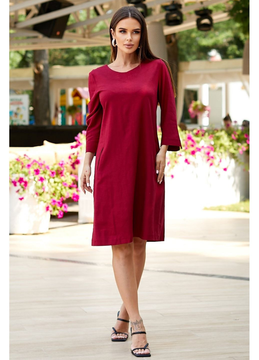 Красное женское льняное платье меди (ll410150057) LadyLike