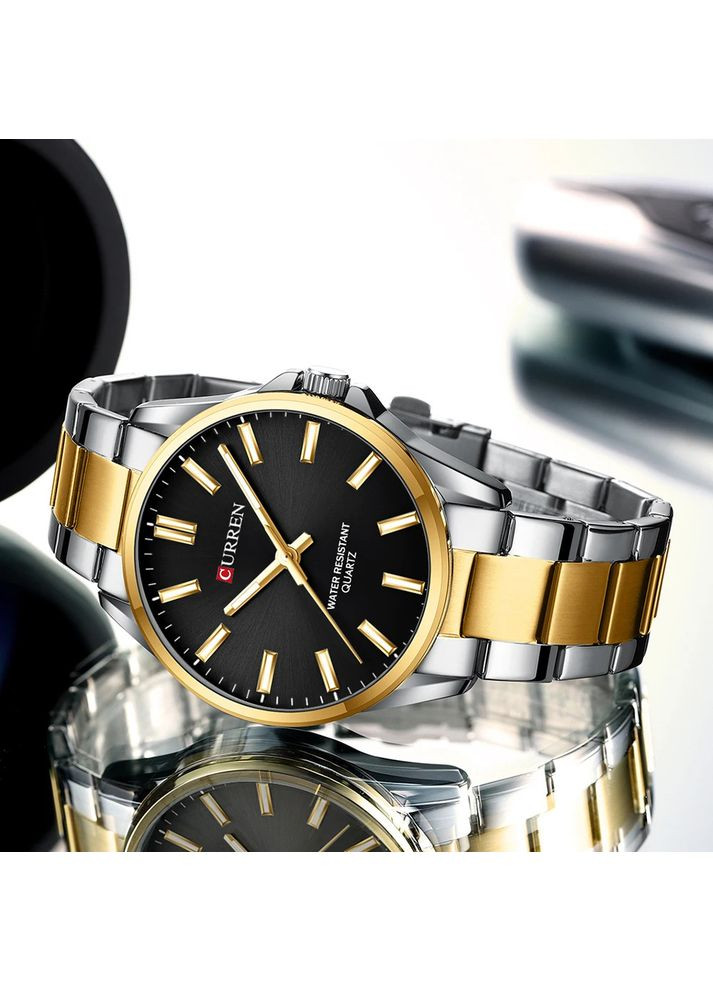 Годинник 9090 сріблястий золотистий чорний чоловічий кварцовий наручний годинник з люмінесцентним підсвічуванням ProDobro (367267048)