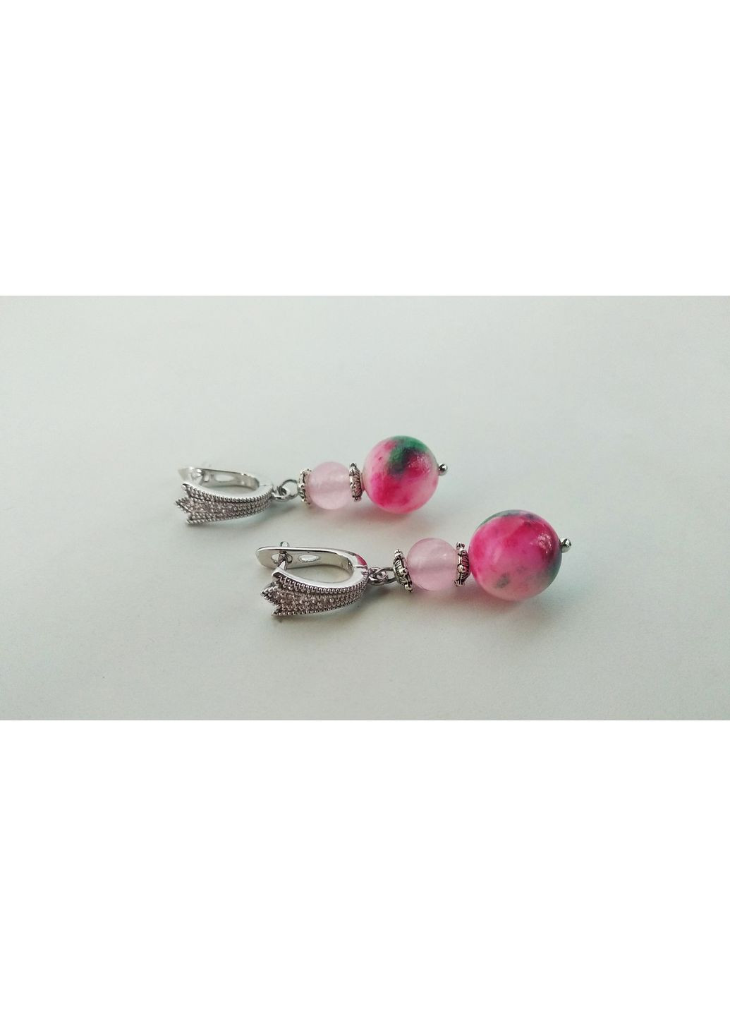 Серьги с камнем нефрит и розовый кварц No Brand (370792139)