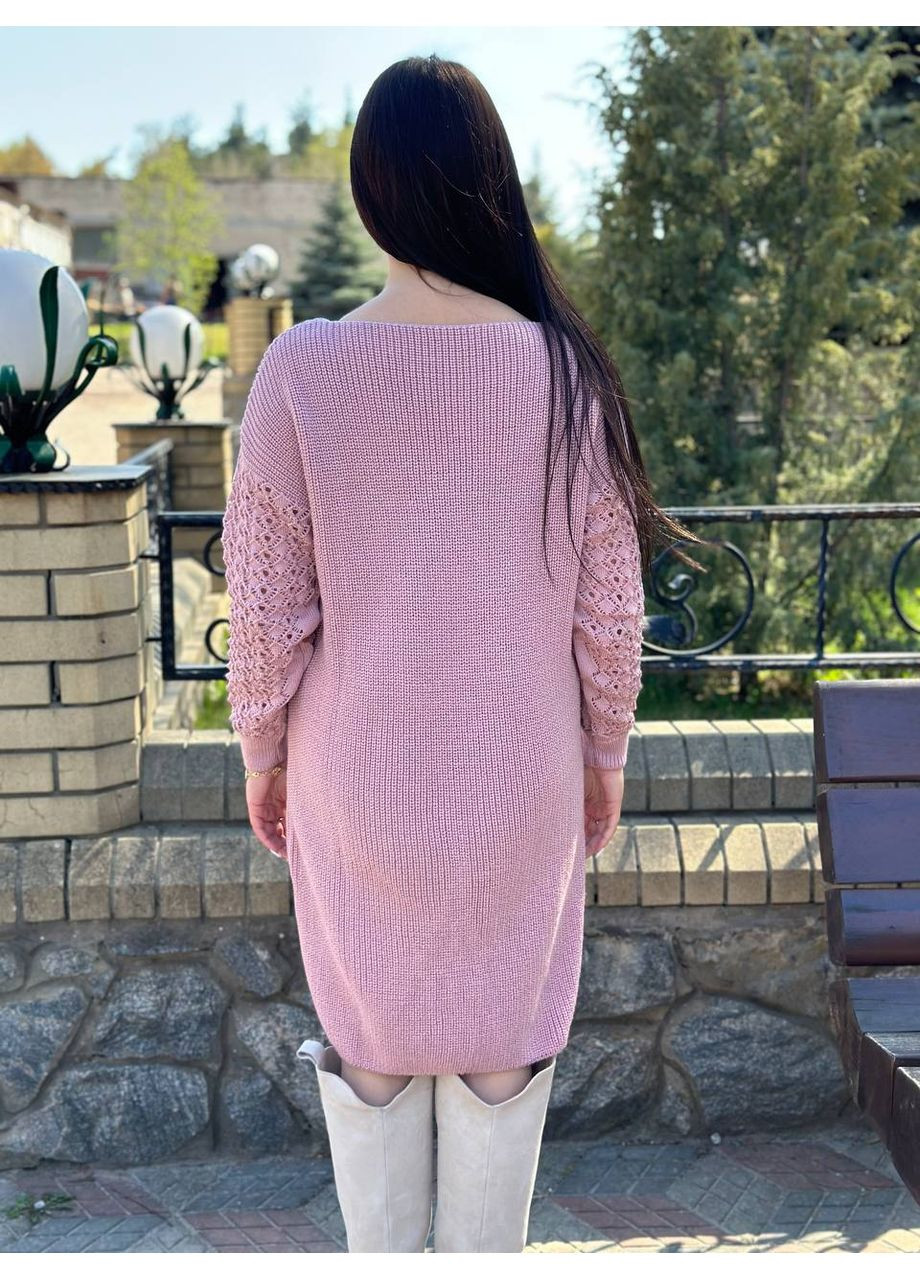 Рожева жіноча тепла шерстяна вязана сукня ася з вирізом та узорами на рукавах рожева You Best