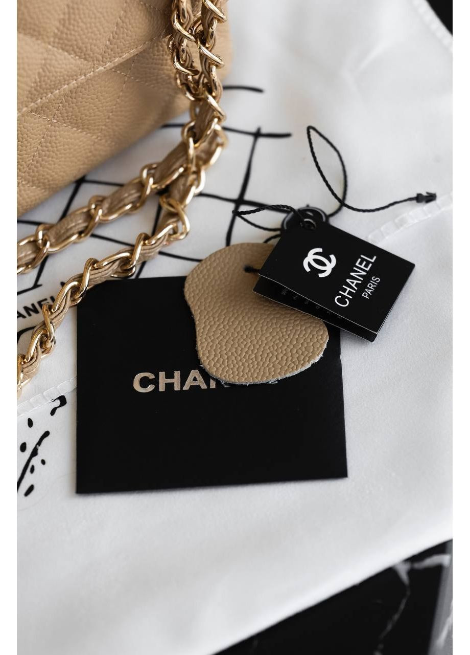 Шкіряна жіноча сумка класична Chanel Classic 2.55 Medium Double Flap in Beige/Gold бежева No Brand (369653491)