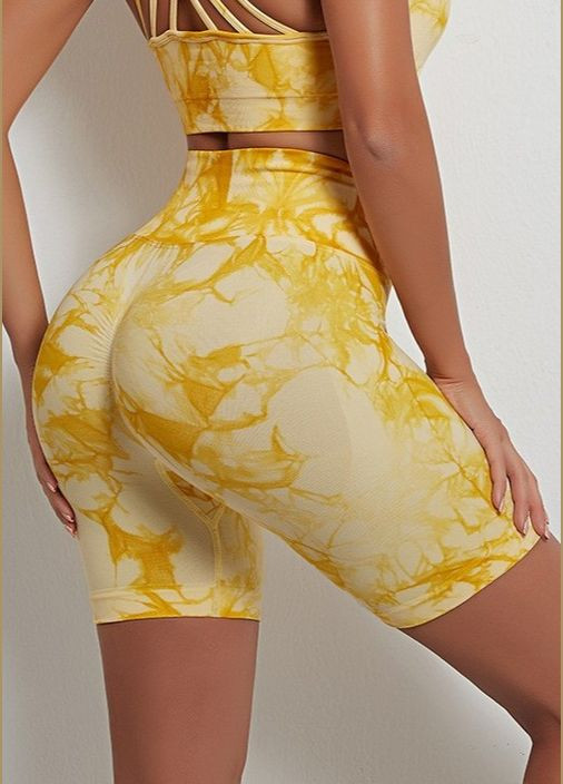 Женские мраморные велосипедки для фитнеса с пуш-ап эффектом спортивные шорты тай-дай с высокой талией No Brand (329201988)