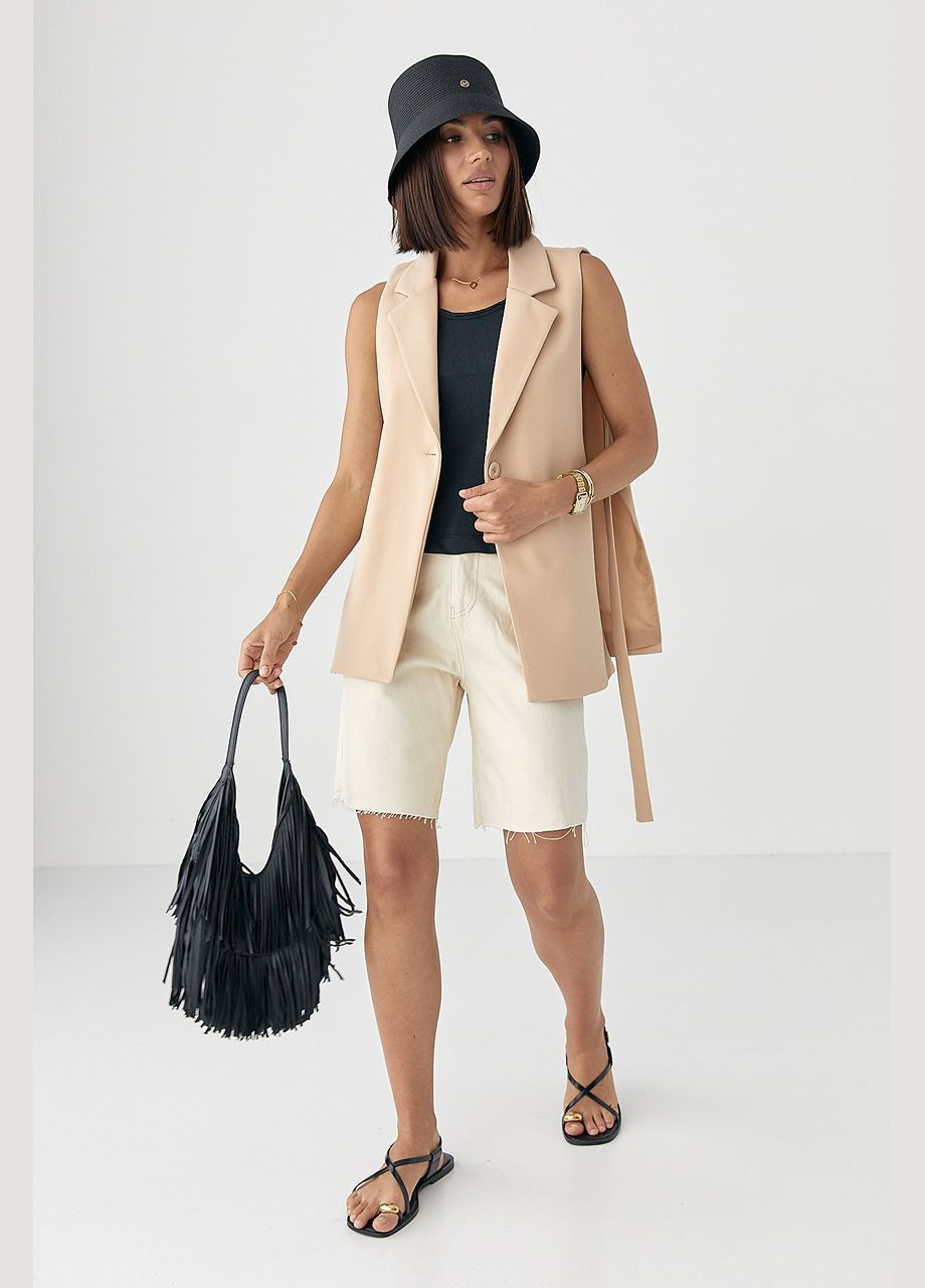 Светло-коричневый женский женский классический удлиненный жилет - молочный цвет Lurex - демисезонный