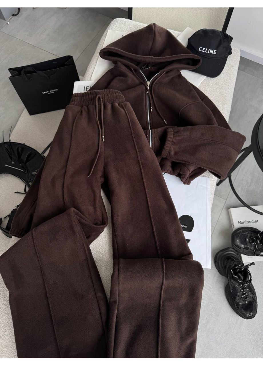 Жіночий флісовий костюм: худі на блискавці та штани із затяжками MonCher (365062094)