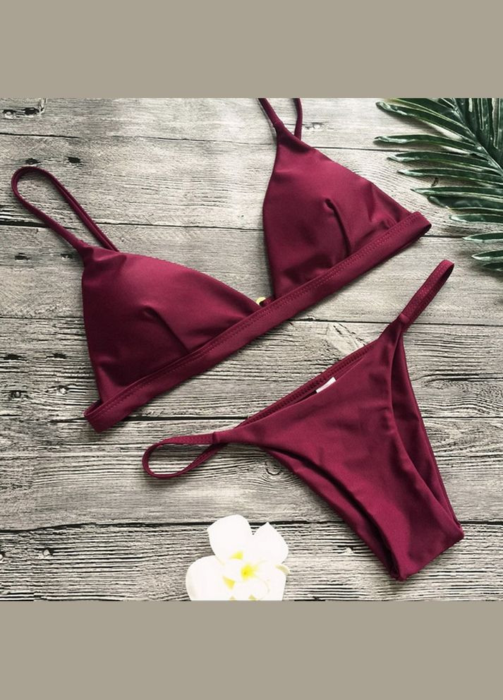 Темно-вишневий роздільний купальник для засмаги мінімал з трусиками бразиліана s m (44 46) винний Po Fanu