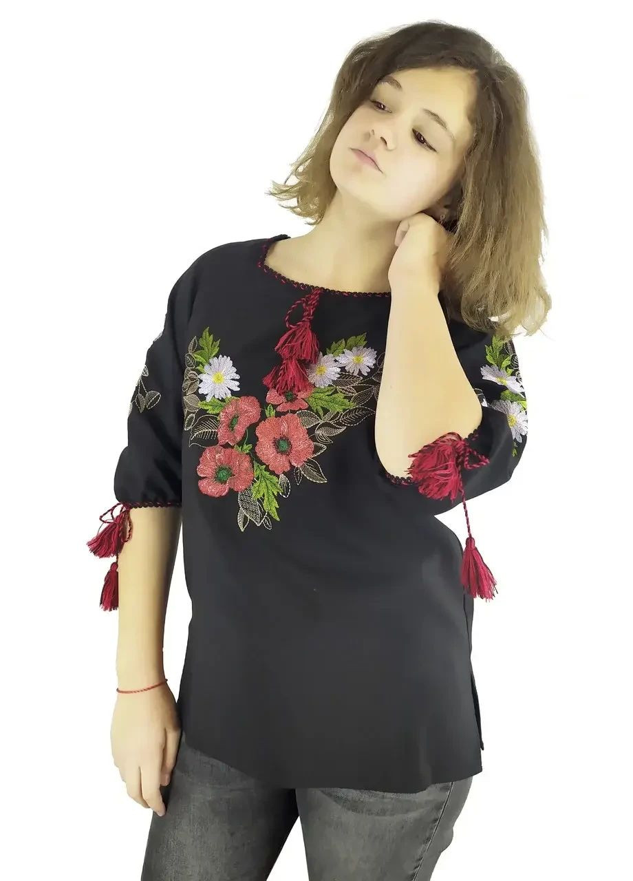 Чорна сорочка вишиванка для дівчинки підліток мама дочка family look 140 146 152 158 164 170 176 164, (368782555)