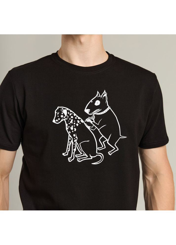 Черная футболка peremoga - наклейка собаки белая черный Pobedov