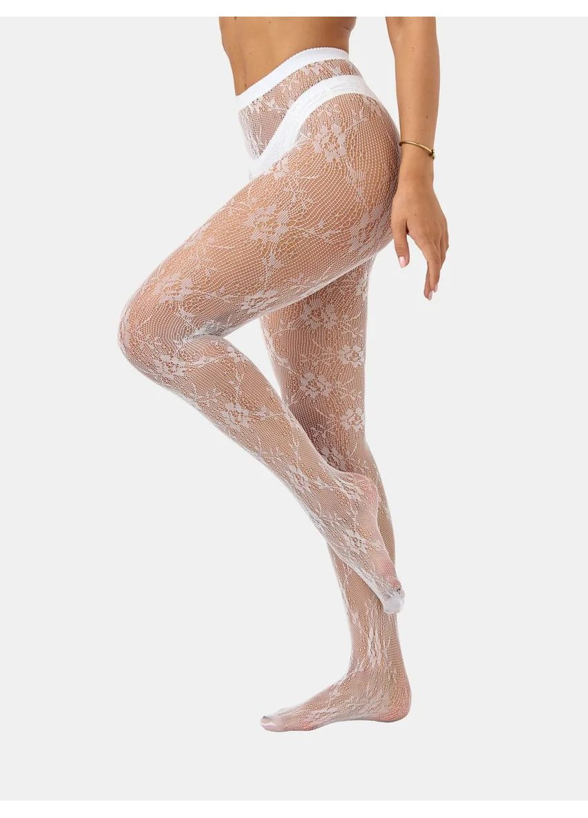 Колготки із малюнком ажурні квіти капронові сітчасті one size Білі No Brand (371682778)