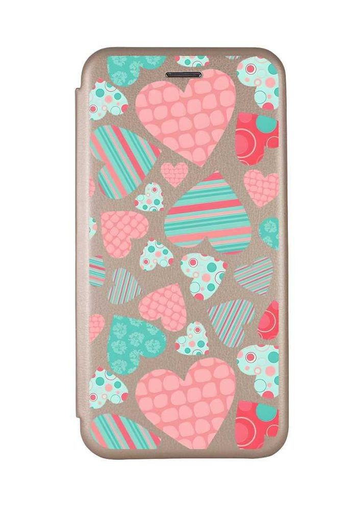 Чохол-книжка з малюнком для Xiaomi Redmi Note 9 Pro/9S/9 Pro Max Золотий:: Різнокольорові сердечка (принт 334) G-Case (360687797)