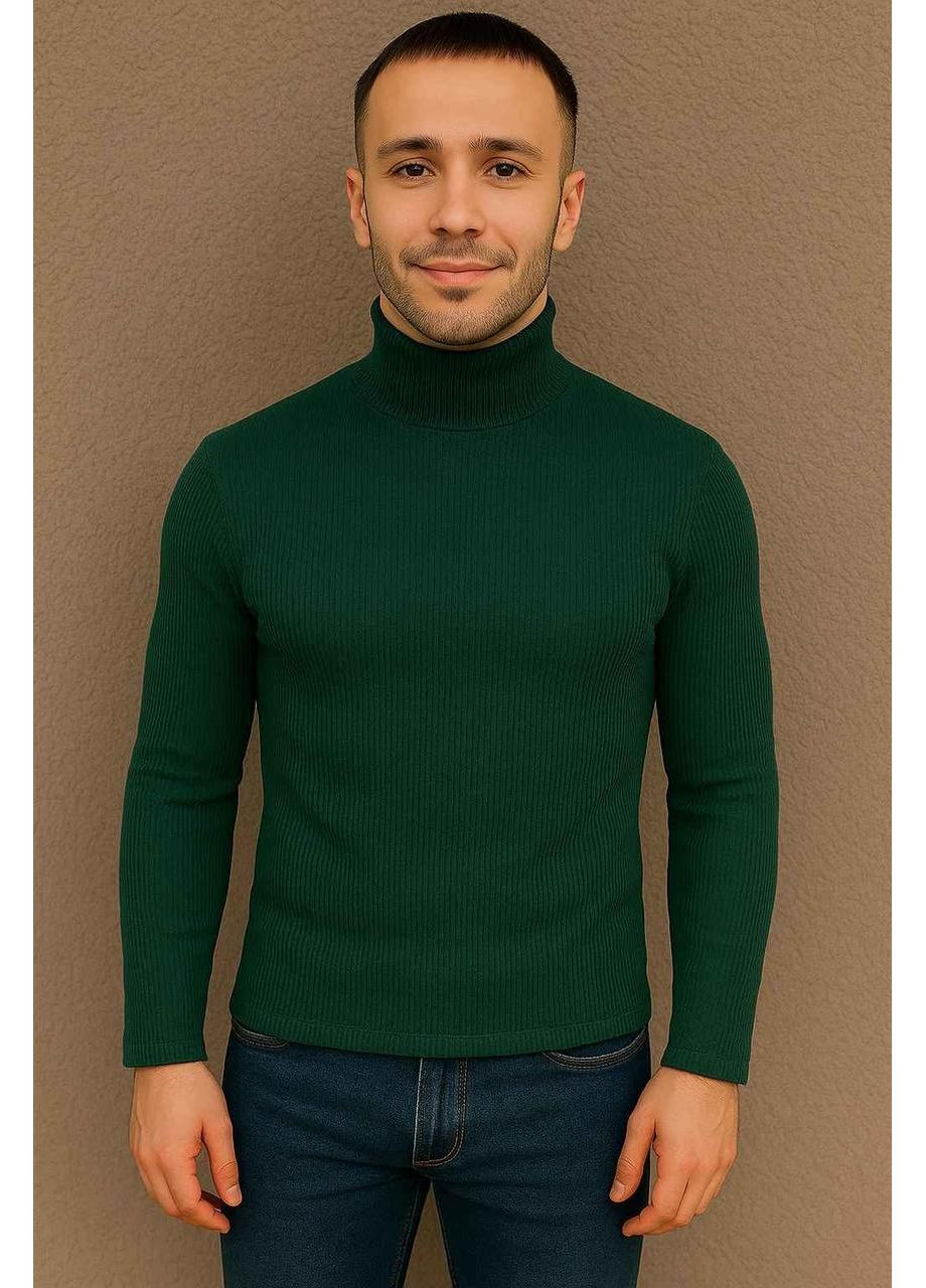 Водолазка гольф чоловічий теплий однотонний рубчик класичний із коміром-стійкою зелений Leliss (365639558)