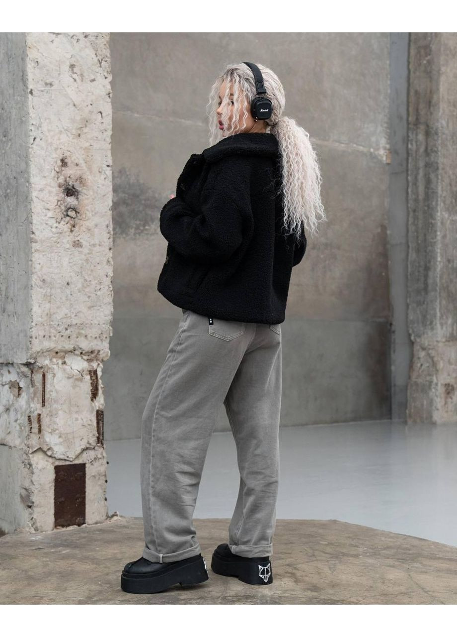 Черная демисезонная куртка женская с текстурной овчины на теплой подкладке укороченная стиле zara. куртка-пиджак No Brand Ted C8