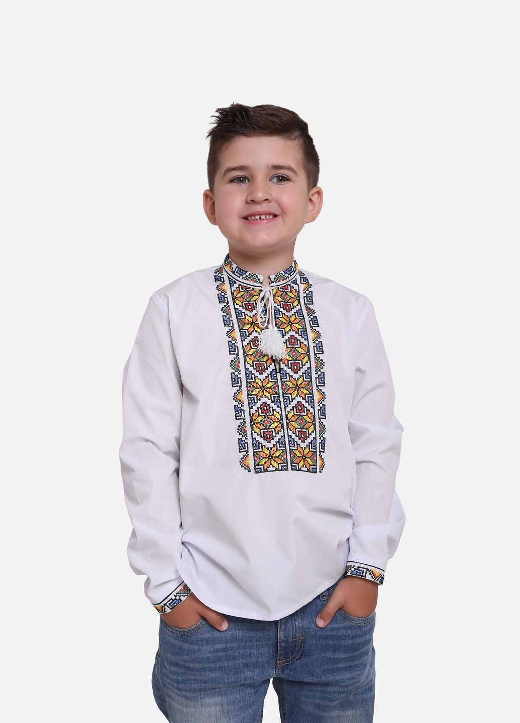 Вышиванка для мальчика с длинным рукавом цвет белый ЦБ-00245241 No Brand (280925135)