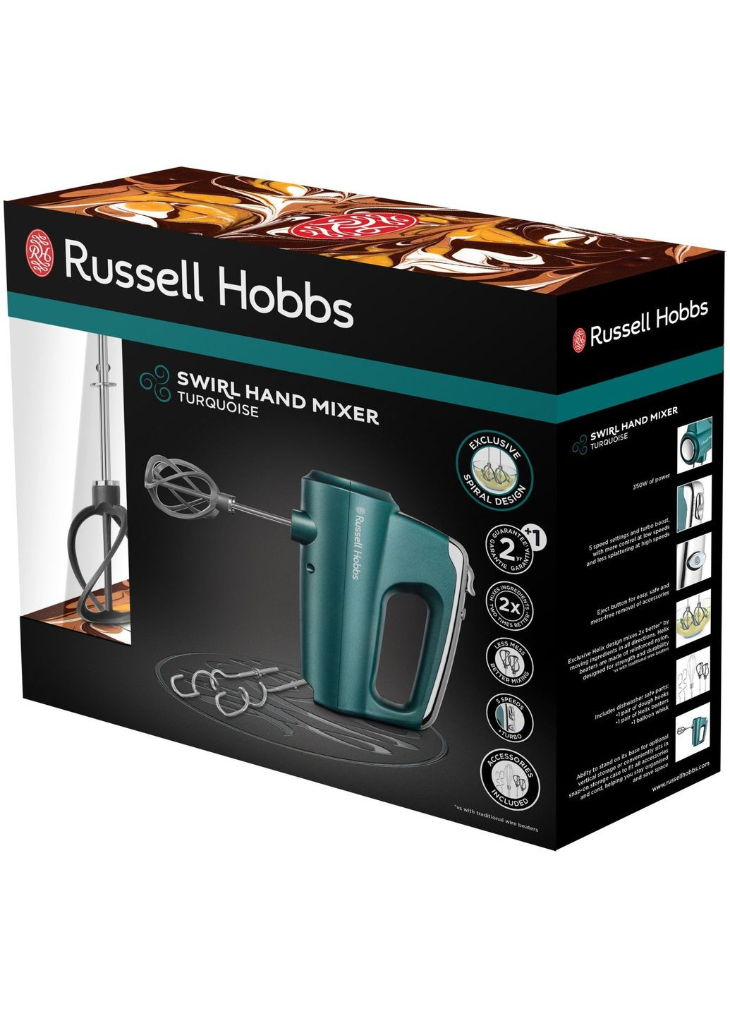 Миксер ручной Turquoise, 350Вт, насадки-4, турборежим, Russell Hobbs (341316348)