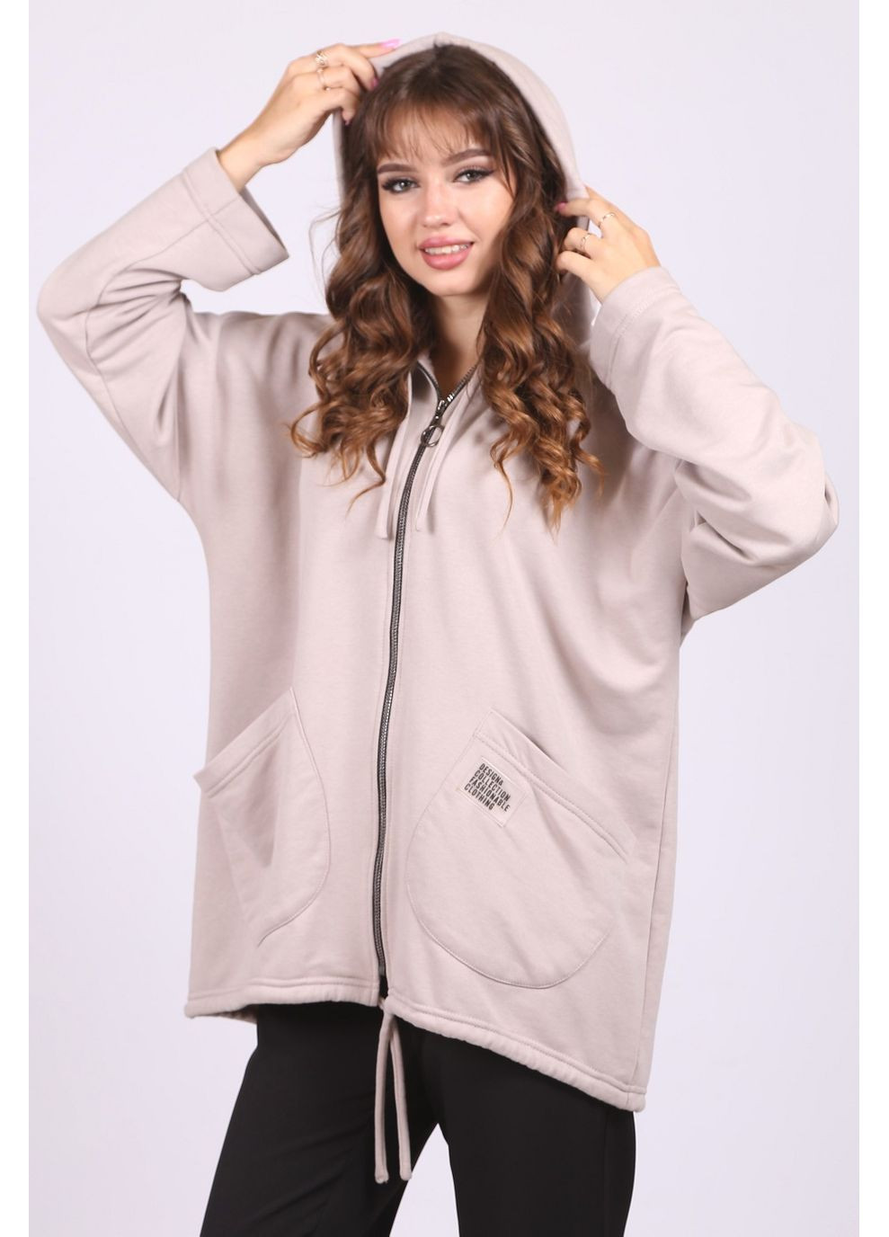 Бежева демісезонна вітрівка подовжена жіноча 001 двонитка петля бежева Актуаль