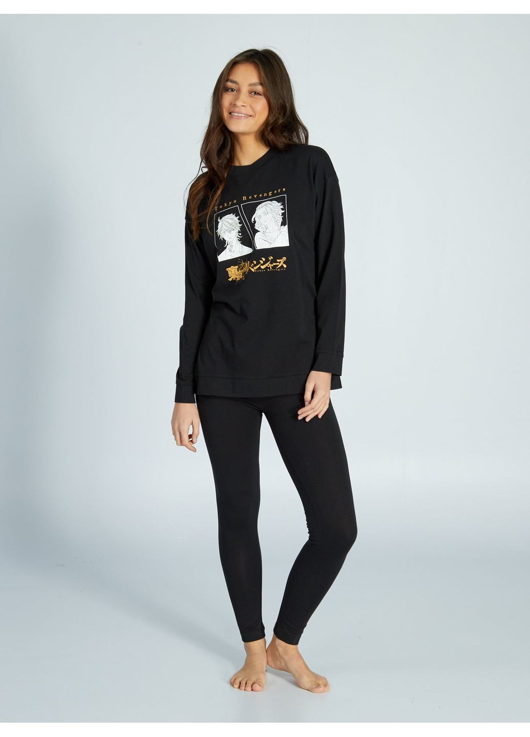 Чорна всесезон піжама (комплект),чорний з принтом, Kiabi