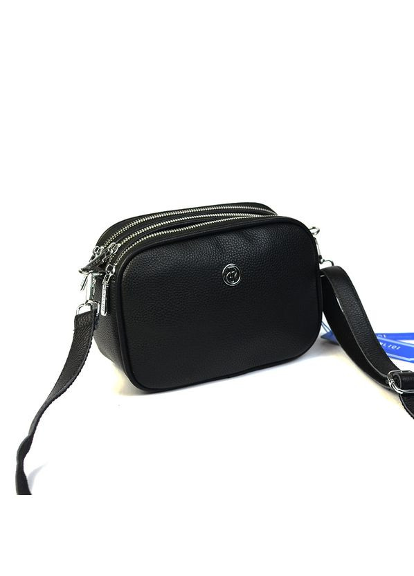 Чорна шкіряна жіноча міні сумочка крос боді на три відділення No Brand (311603899)