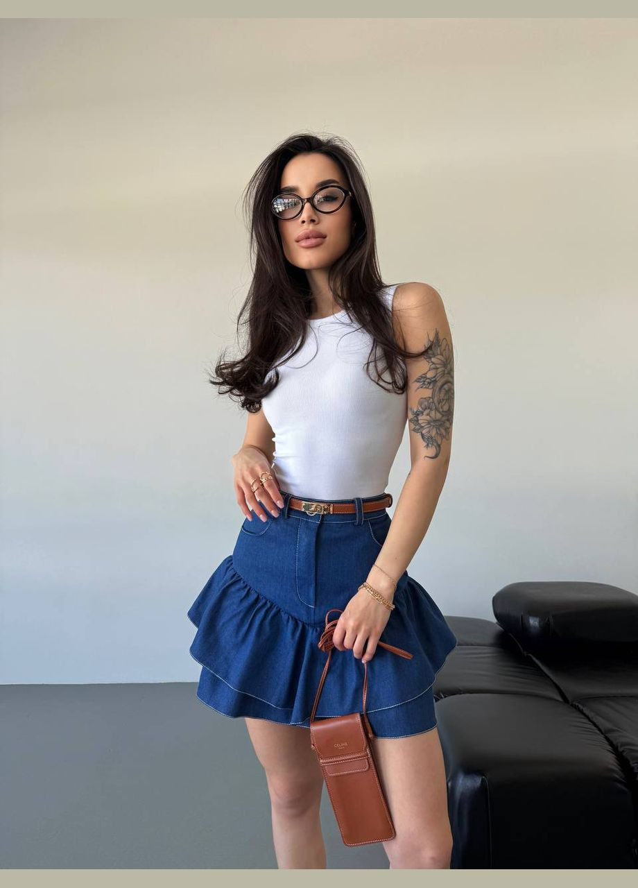 Синяя повседневная, кэжуал однотонная женская юбка деним No Brand