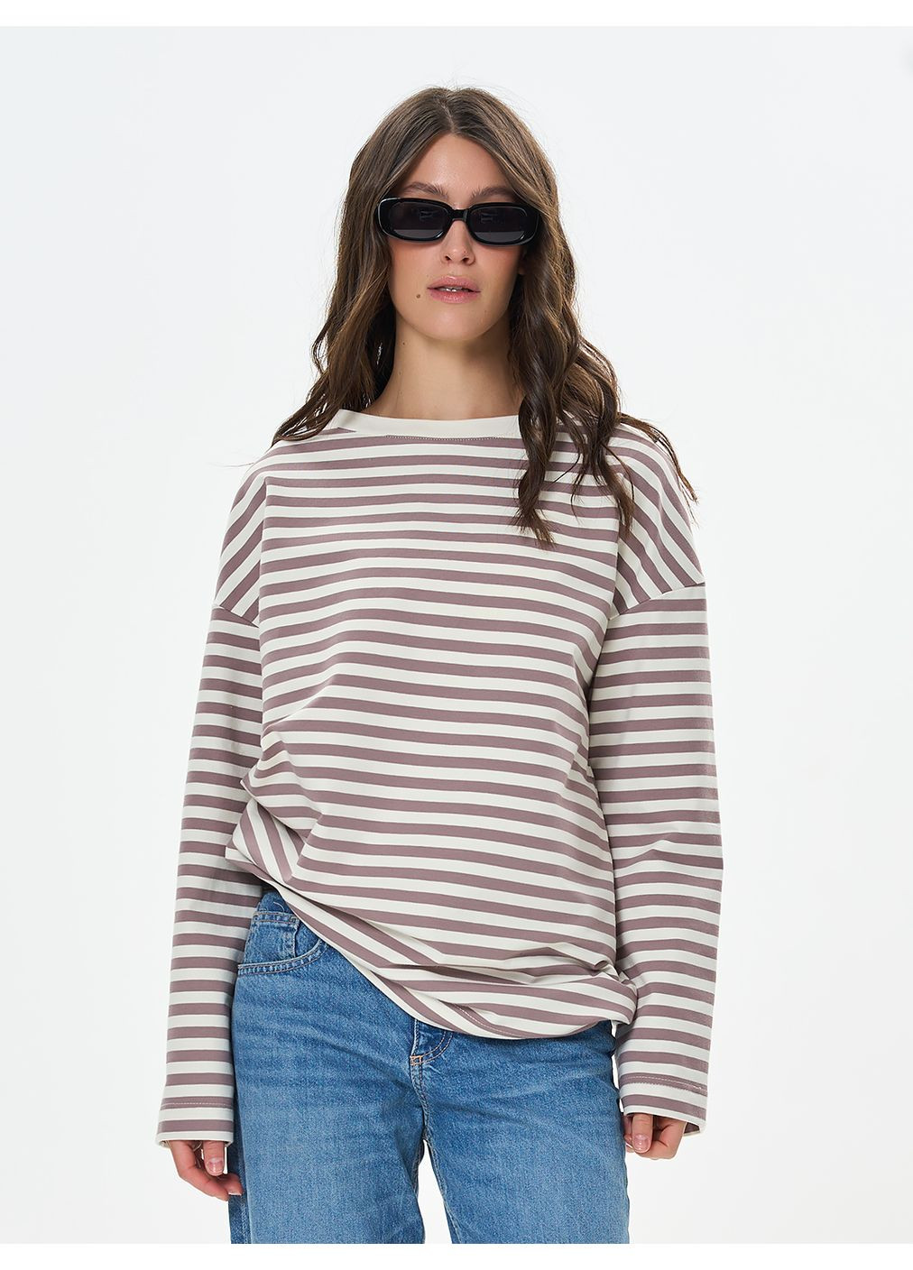 Лонгслив женский в полоску в цвете белый-синий ТМ РОЗА Роза (365765675)