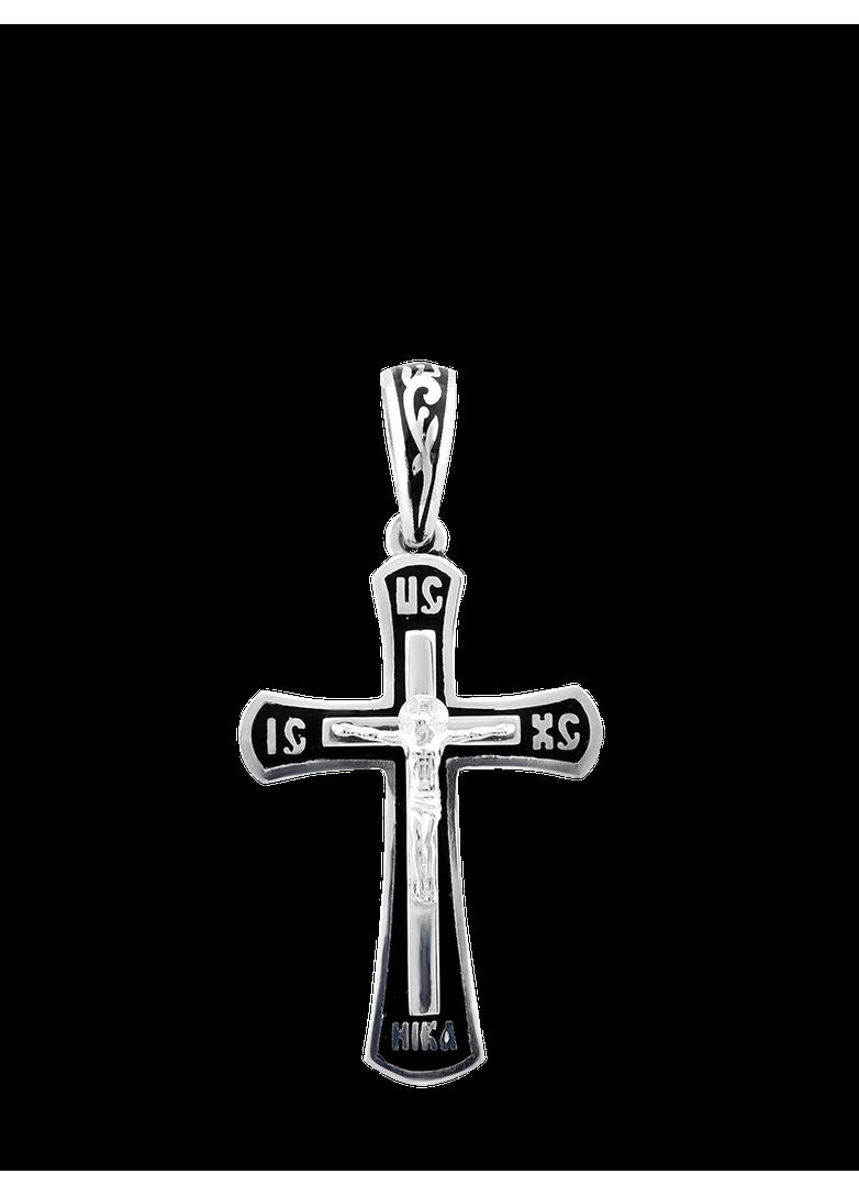 Крестик серебряный с цветной эмалью и распятием посередине Каштан (342334608)