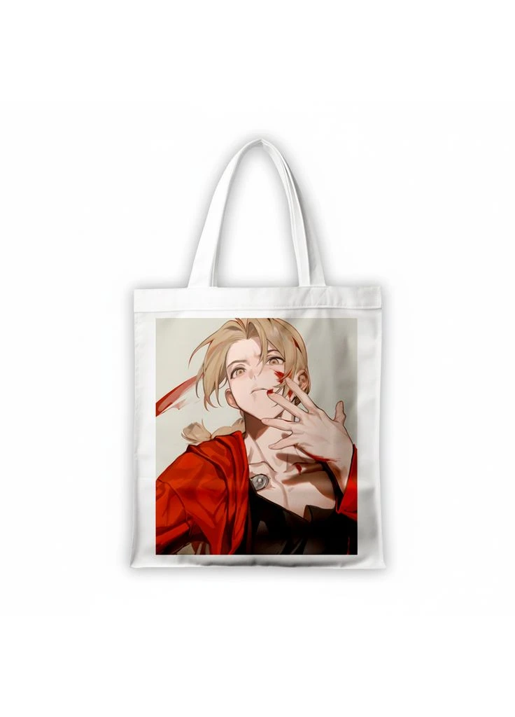 Сумка-шопер Стальной алхимик (Fullmetal Alchemist) - Эдвард Элрик белая из льна (6745) No Brand (383124527)