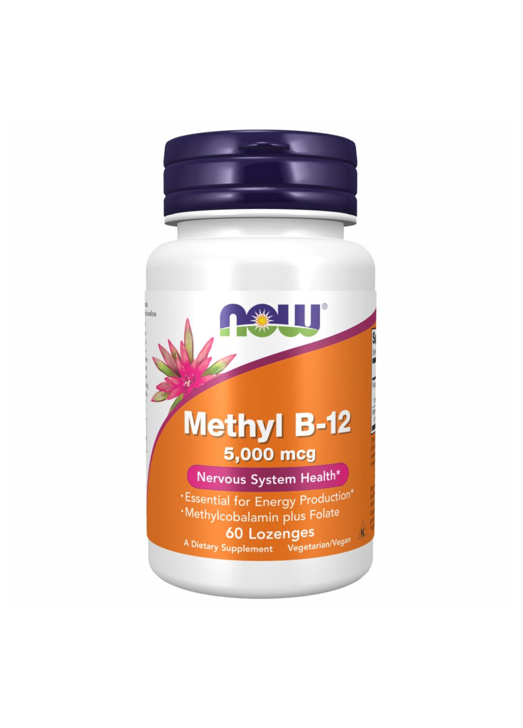 Вітамін B12 для нервової системи NOW Methyl B-12 5000 мкг 60 пастилок веганський Now Foods (367957803)