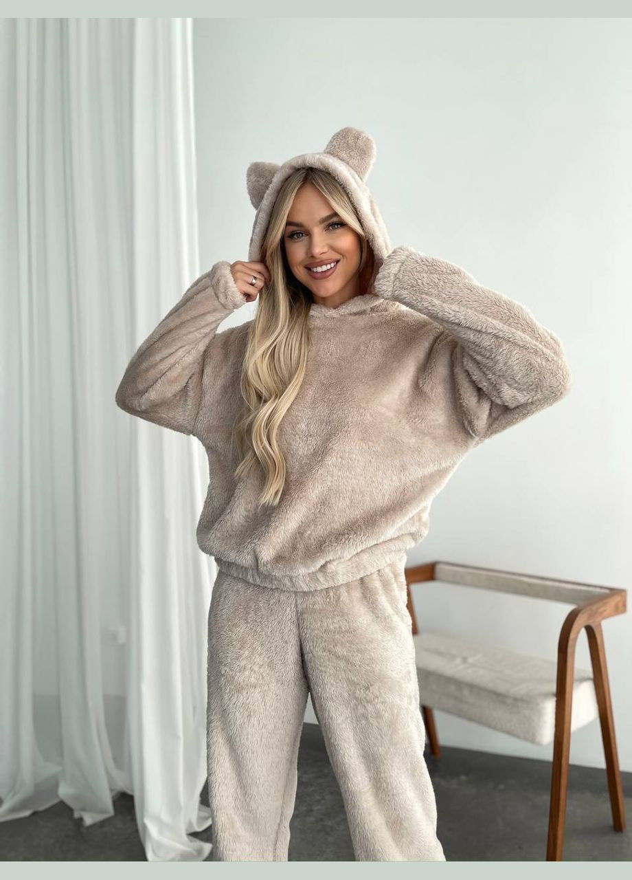 Женский махровый домашний костюм бежевого цвета 29411 No Brand (323643374)