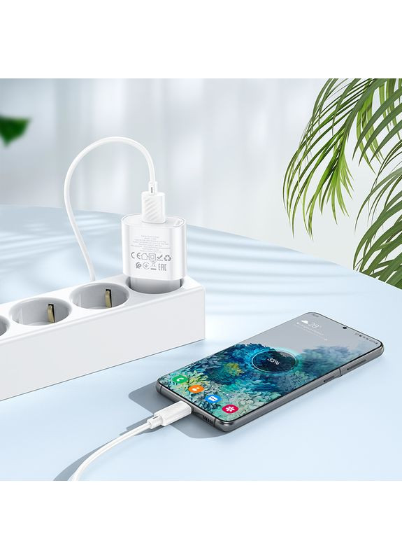 Сетевое зарядное устройство с кабелем single port QC3.0 charger set(Micro) White (6931474784827) Hoco C109A Fighter (372678088)