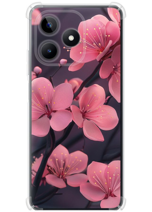 Силіконовий протиударний с посиленими кутами чохол 'Пурпурова сакура' для Endorphone Realme C53 (324271880)