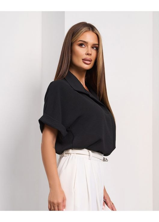 Чёрная свободная блуза с воротником ISSA PLUS 15278