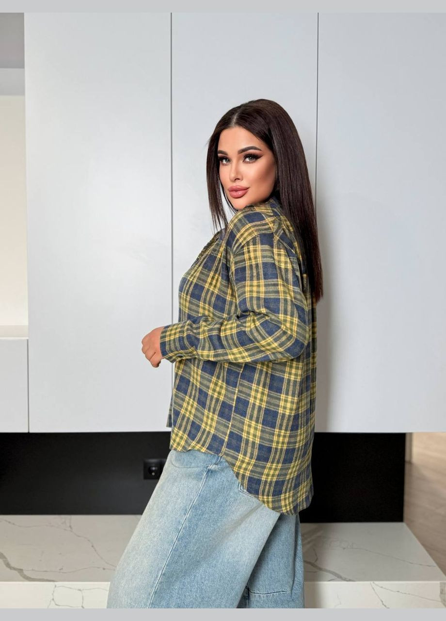 Желтая классическая, повседневный, кэжуал, вечерний рубашка в клетку No Brand с длинным рукавом