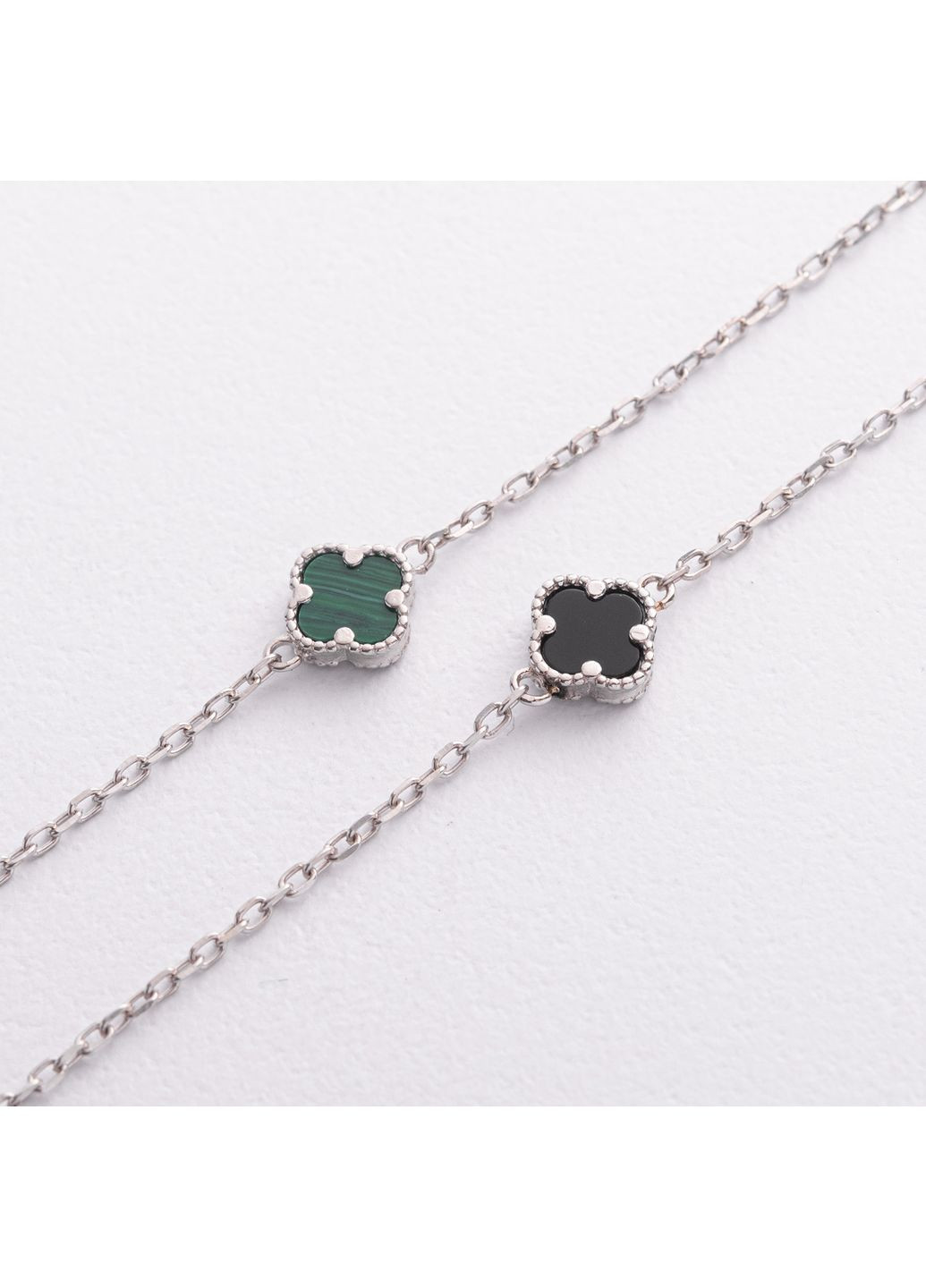 Серебряное колье Клевер (оникс, малахит) 181352 80 80 Oniks (350612910)