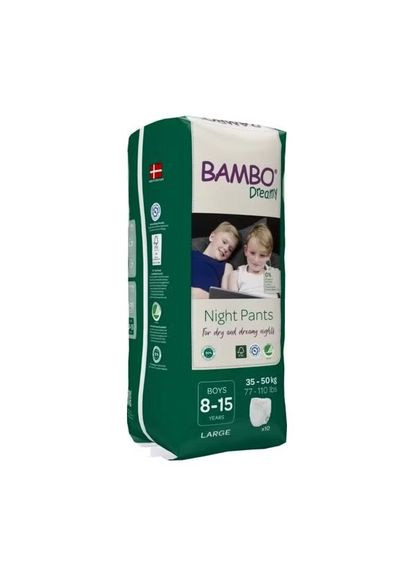 Нічні ЕКО Підгузки-трусики для хлопчиків Bambo Dreamy Night Pants Boys (35-50 кг.) Bambo Nature (285714952)
