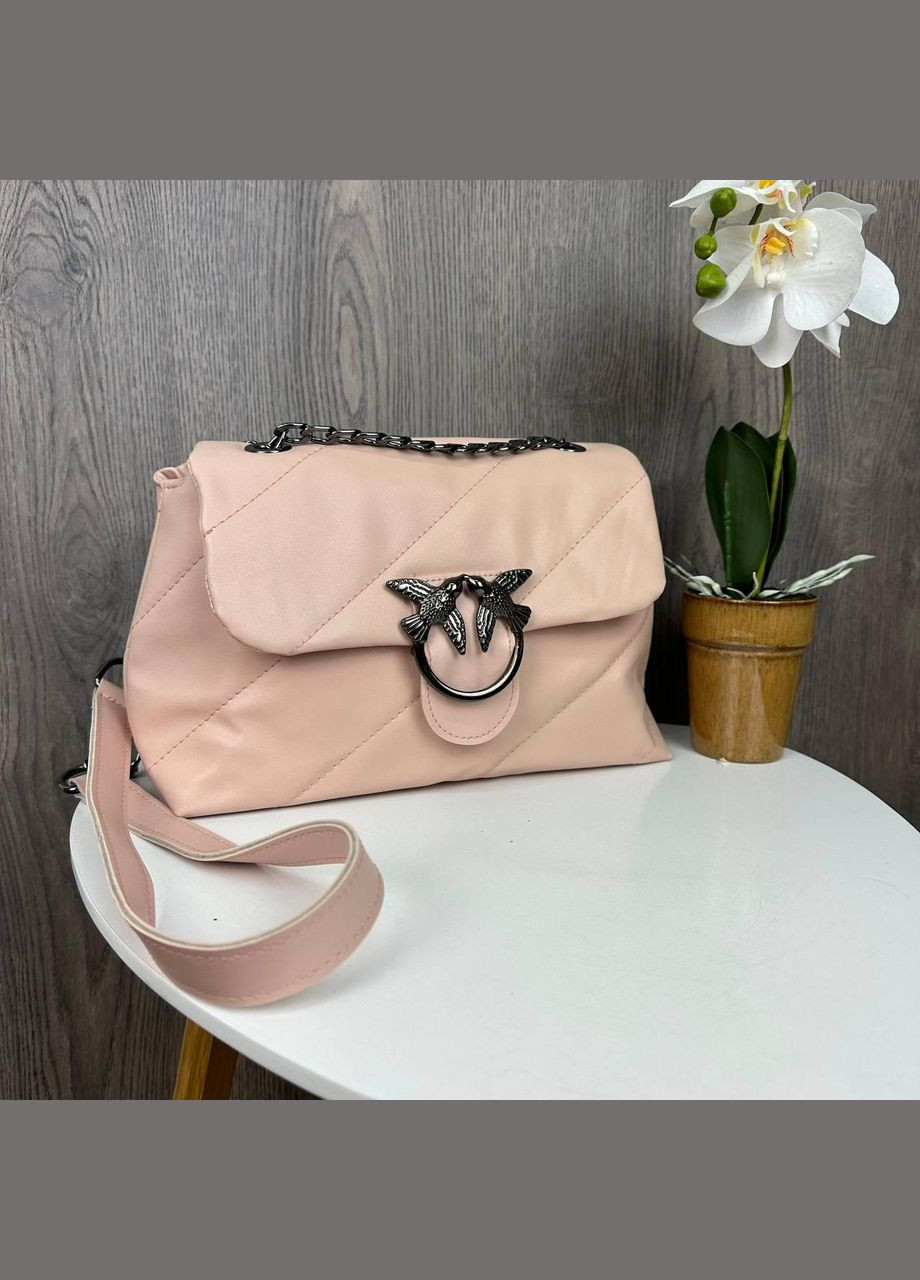 Качественная женская минисумочка клатч на плечо в стиле Пинко стеганая, маленькая сумка Pinko птички Пудровый No Brand (334730207)