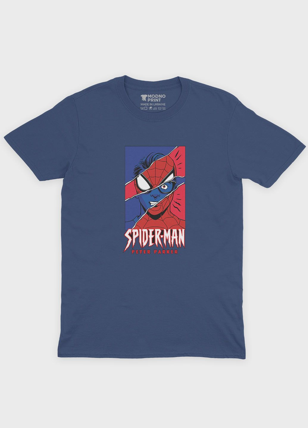 Темно-синяя летняя мужская футболка с принтом супергероя - человек-паук (ts001-1-nav-006-014-032-f) Modno