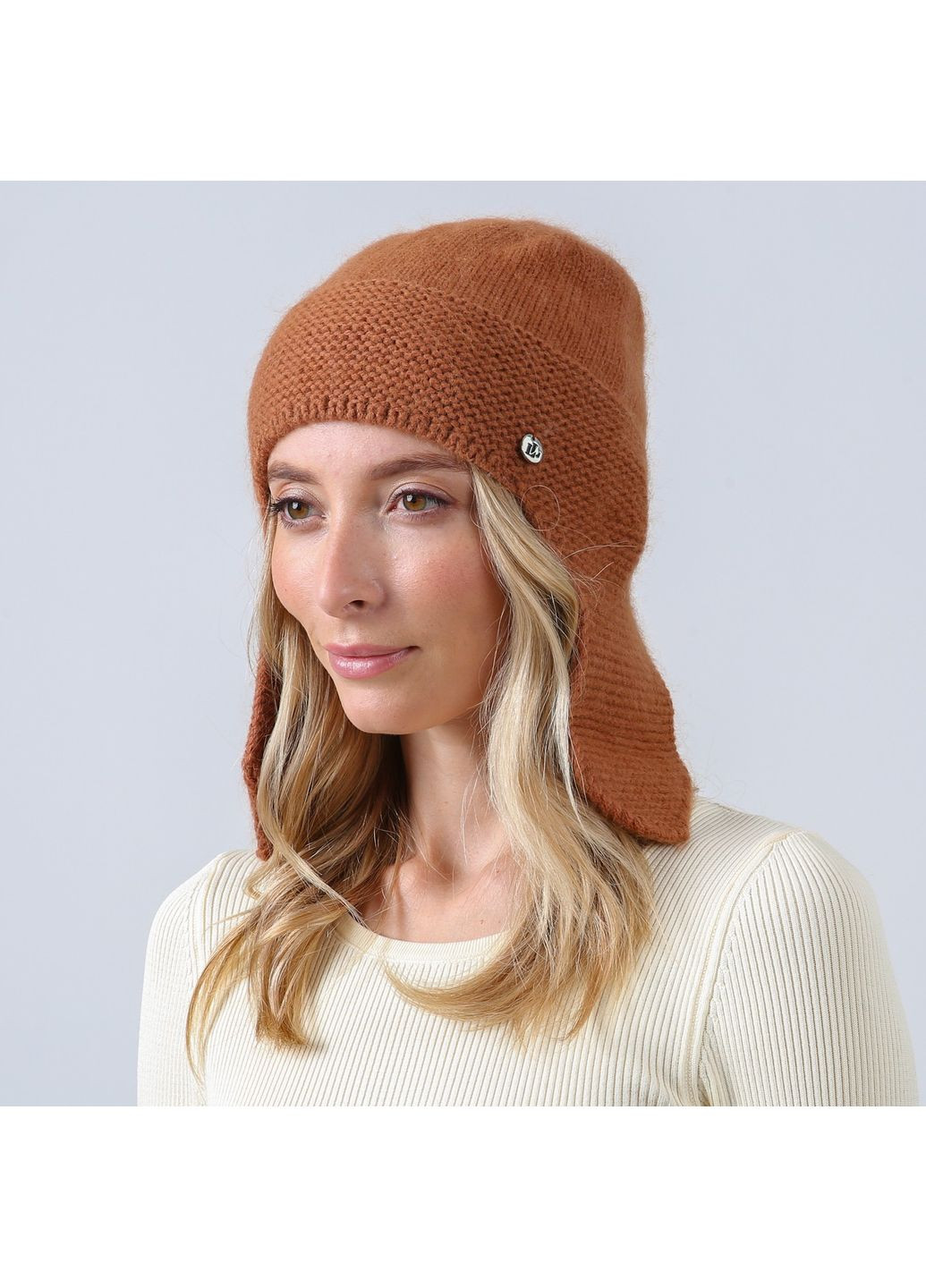 Шапка ушанка женская вискоза с ангорой коричневая БИА LuckyLOOK 886-865 (352690911)