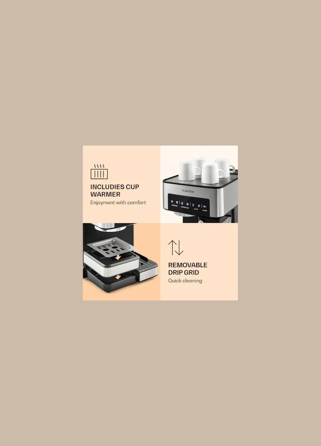 Кофеварка Arabica Comfort 1350 W 20 бар (10035655) Klarstein (338194909)