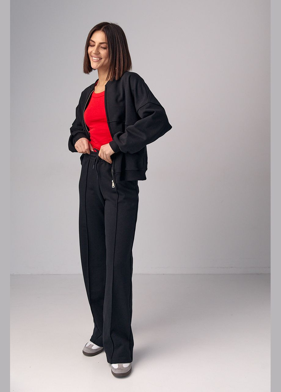 Трикотажний жіночий костюм з бомбером та прямими штанами 4576 Lurex (292252986)