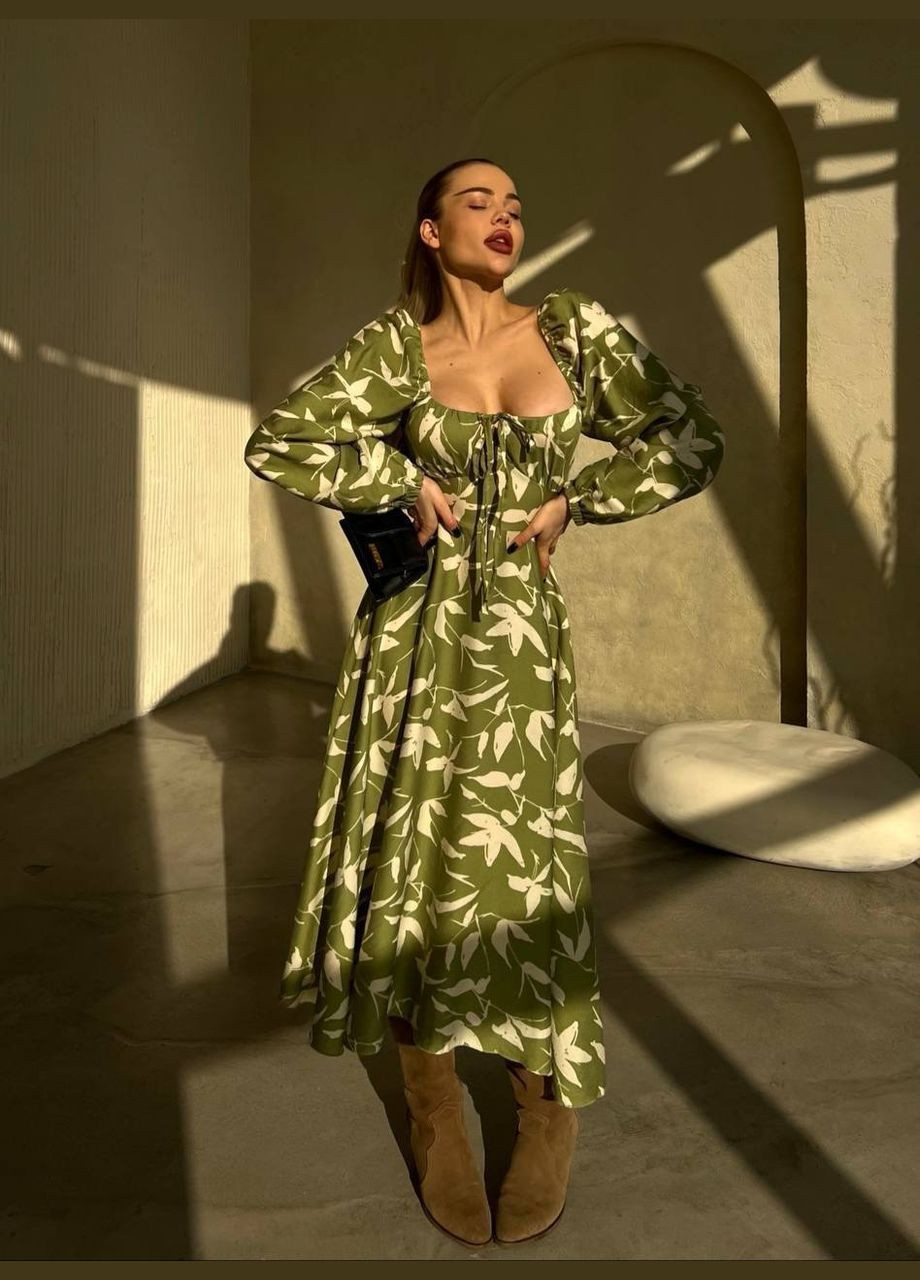 Оливковое откровенный, коктейльное, вечернее легкое и романтическое платье, изготовленное из премиальной ткани. queensleep_7km