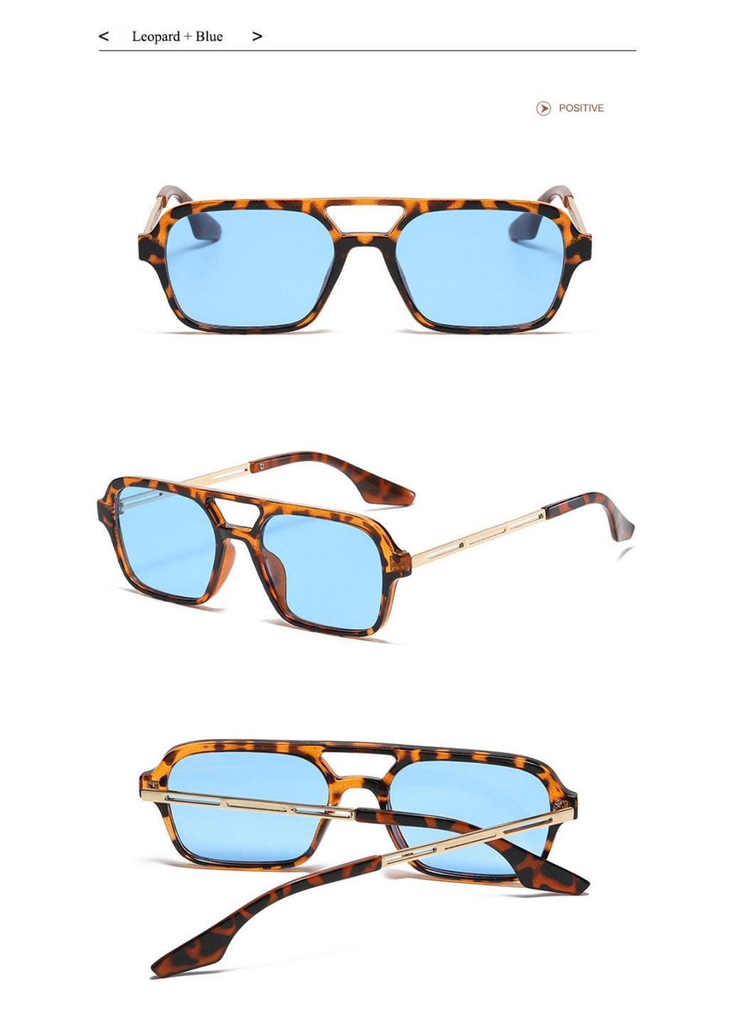 Солнцезащитные очки с двойной переносицей унисекс леопард с голубым No Brand (290704852)